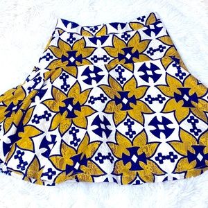Anthropologie Anina Blue Green Ivory Geometric A-Line Skater Skirt Size Small
